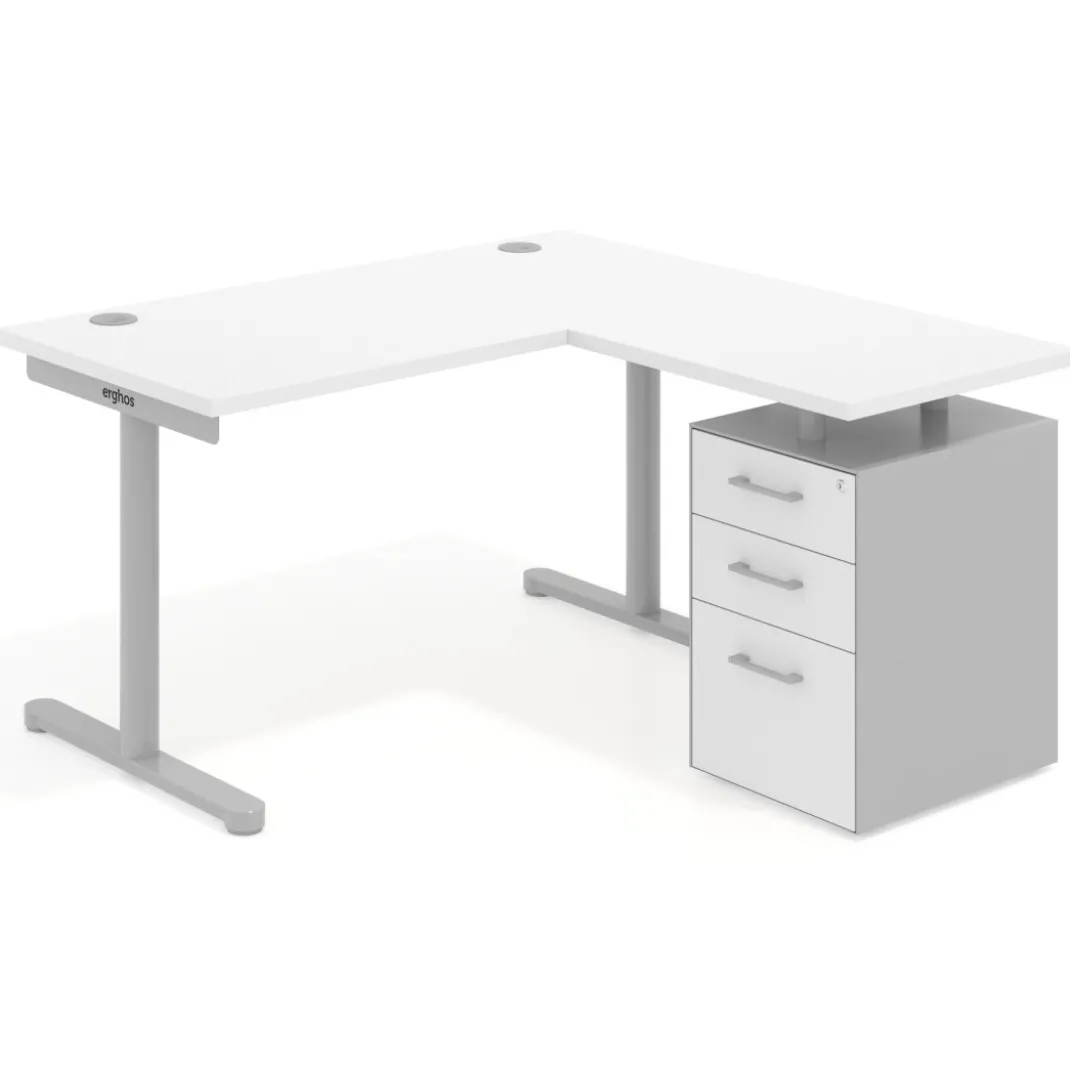 Mesa de Escritorio con cajones, fondo 68cm, estructura aluminio, ala corta, pedestal melamina