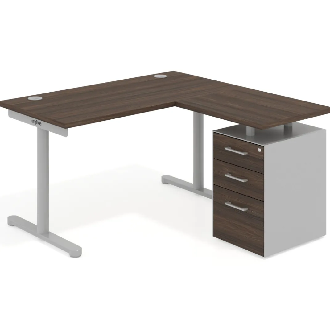 Mesa de Escritorio con cajones, fondo 68cm, estructura aluminio, ala corta, pedestal melamina