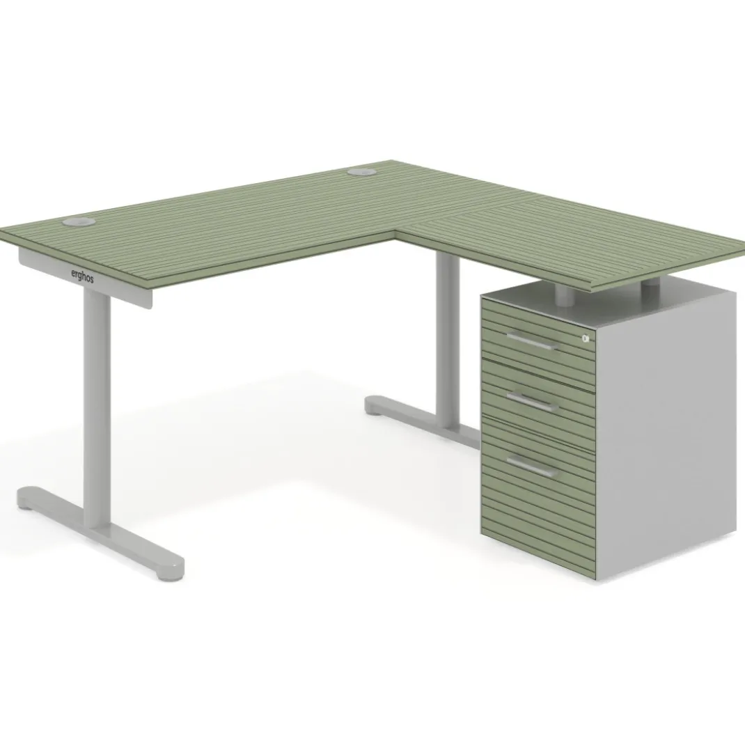Mesa de Escritorio con cajones, fondo 68cm, estructura aluminio, ala corta, pedestal melamina