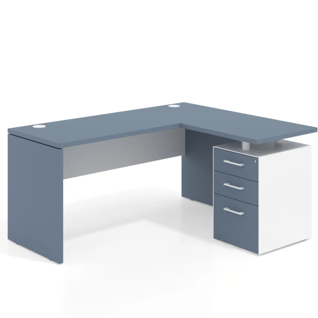 Mesa de Escritorio con cajones en L Work Plus, ala corta, fondo 60, frontales melamina diseño bicolor