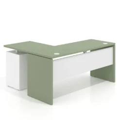 Mesa de Escritorio con cajones en L Work Plus, ala corta, fondo 60, frontales melamina diseño bicolor
