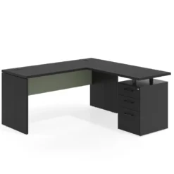 Mesa de Escritorio con cajones en L Work Plus fondo 60, frontales melamina estructura bocamina