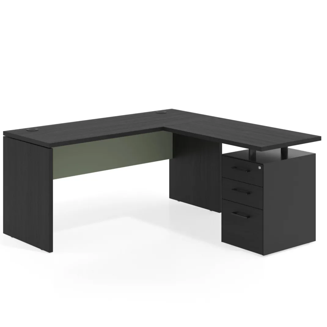 Mesa de Escritorio con cajones en L Work Plus fondo 60, frontales melamina estructura bocamina