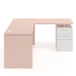 Mesa de Escritorio con cajones en L Work Plus fondo 60, frontales de metal diseño bicolor