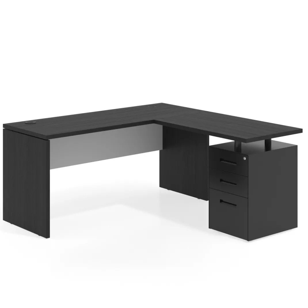 Mesa de Escritorio con cajones en L Work Plus fondo 60, frontales de metal estructura bocamina
