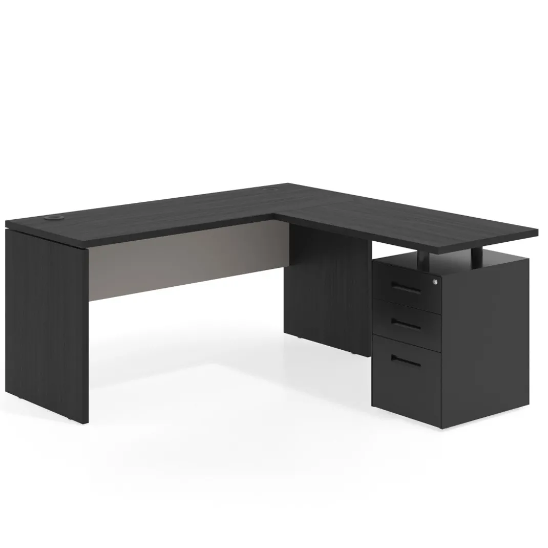 Mesa de Escritorio con cajones en L Work Plus fondo 60, frontales de metal estructura bocamina