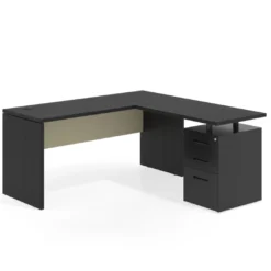 Mesa de Escritorio con cajones en L Work Plus fondo 60, frontales de metal estructura bocamina
