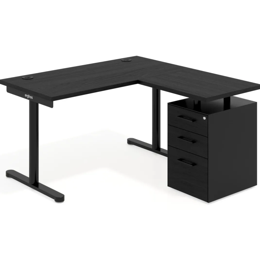 Mesa de Escritorio con cajones, fondo 68cm, estructura negra, ala corta, pedestal melamina