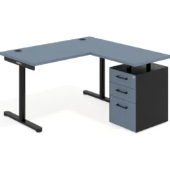 Mesa de Escritorio con cajones, fondo 68cm, estructura negra, ala corta, pedestal melamina