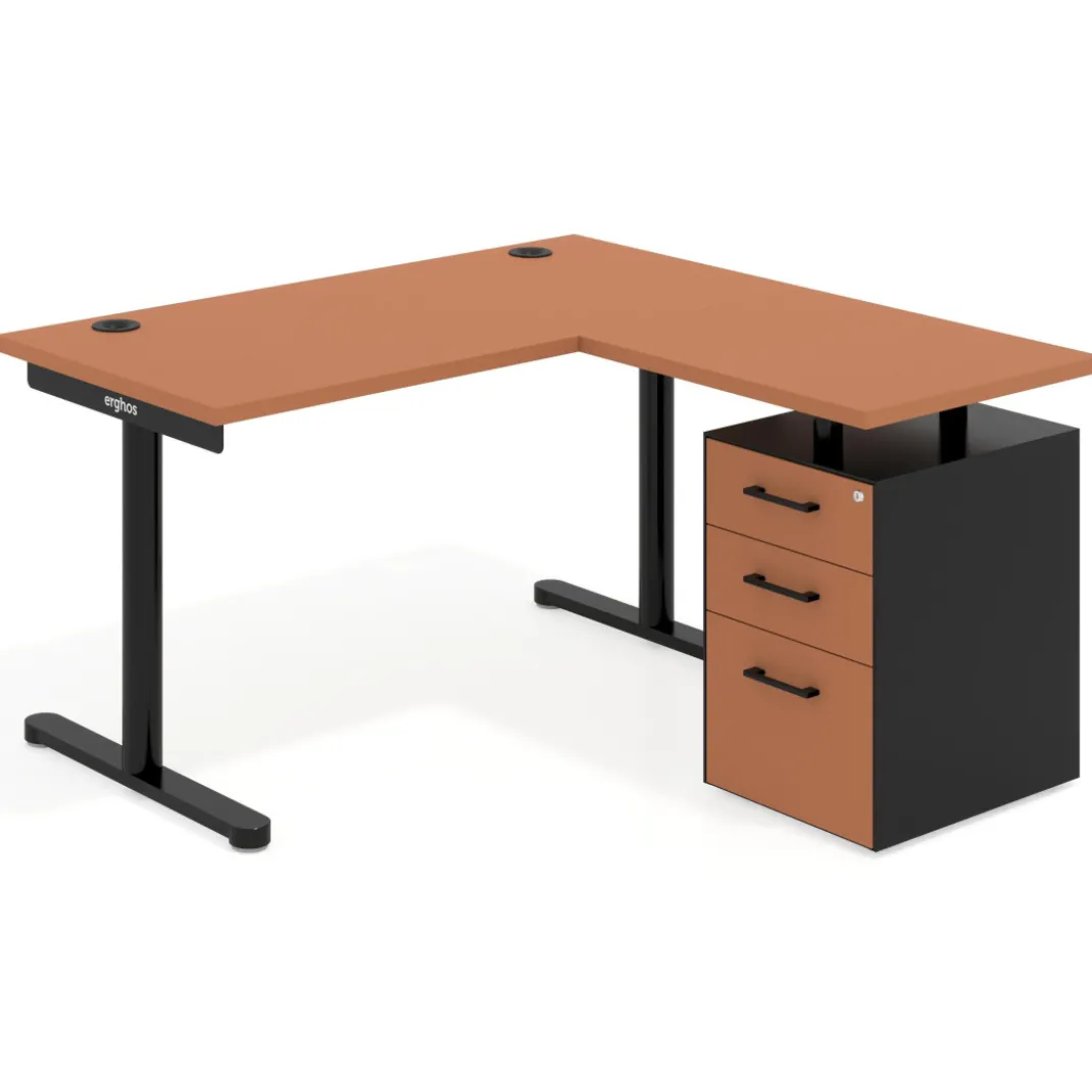 Mesa de Escritorio con cajones, fondo 68cm, estructura negra, ala corta, pedestal melamina