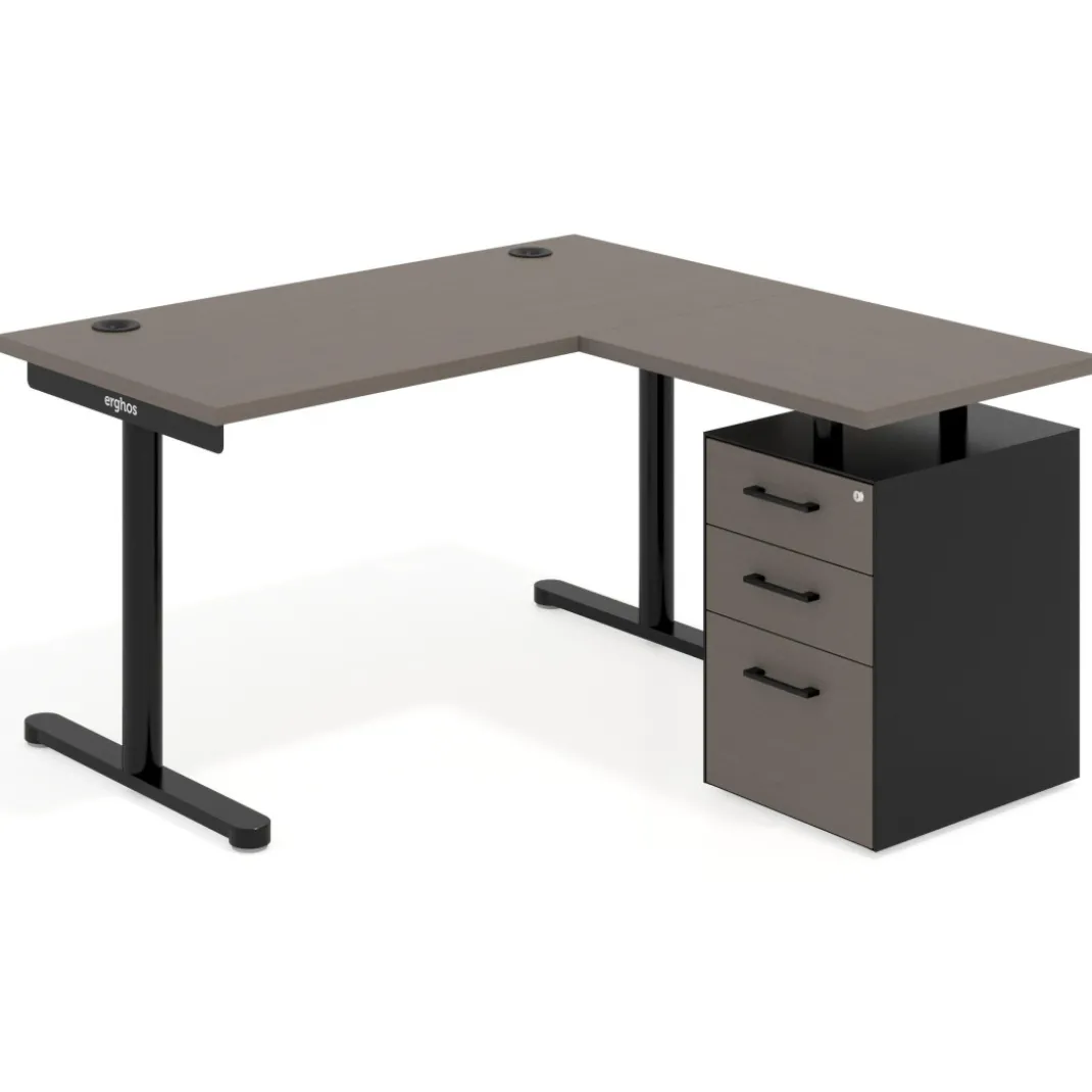 Mesa de Escritorio con cajones, fondo 68cm, estructura negra, ala corta, pedestal melamina
