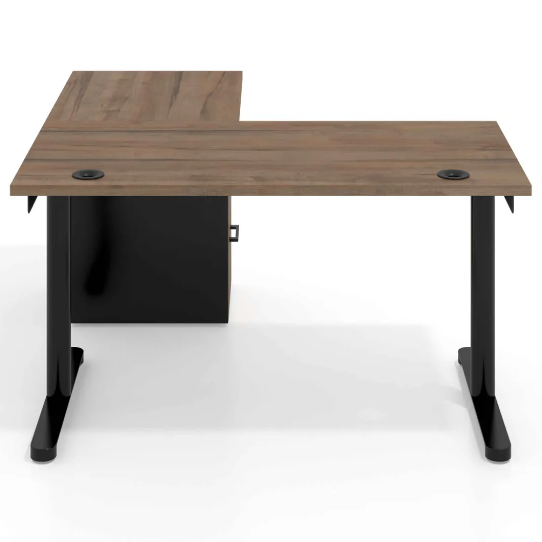 Mesa de Escritorio con cajones, fondo 68cm, estructura negra, ala corta, pedestal melamina