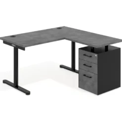 Mesa de Escritorio con cajones, fondo 68cm, estructura negra, ala corta, pedestal melamina
