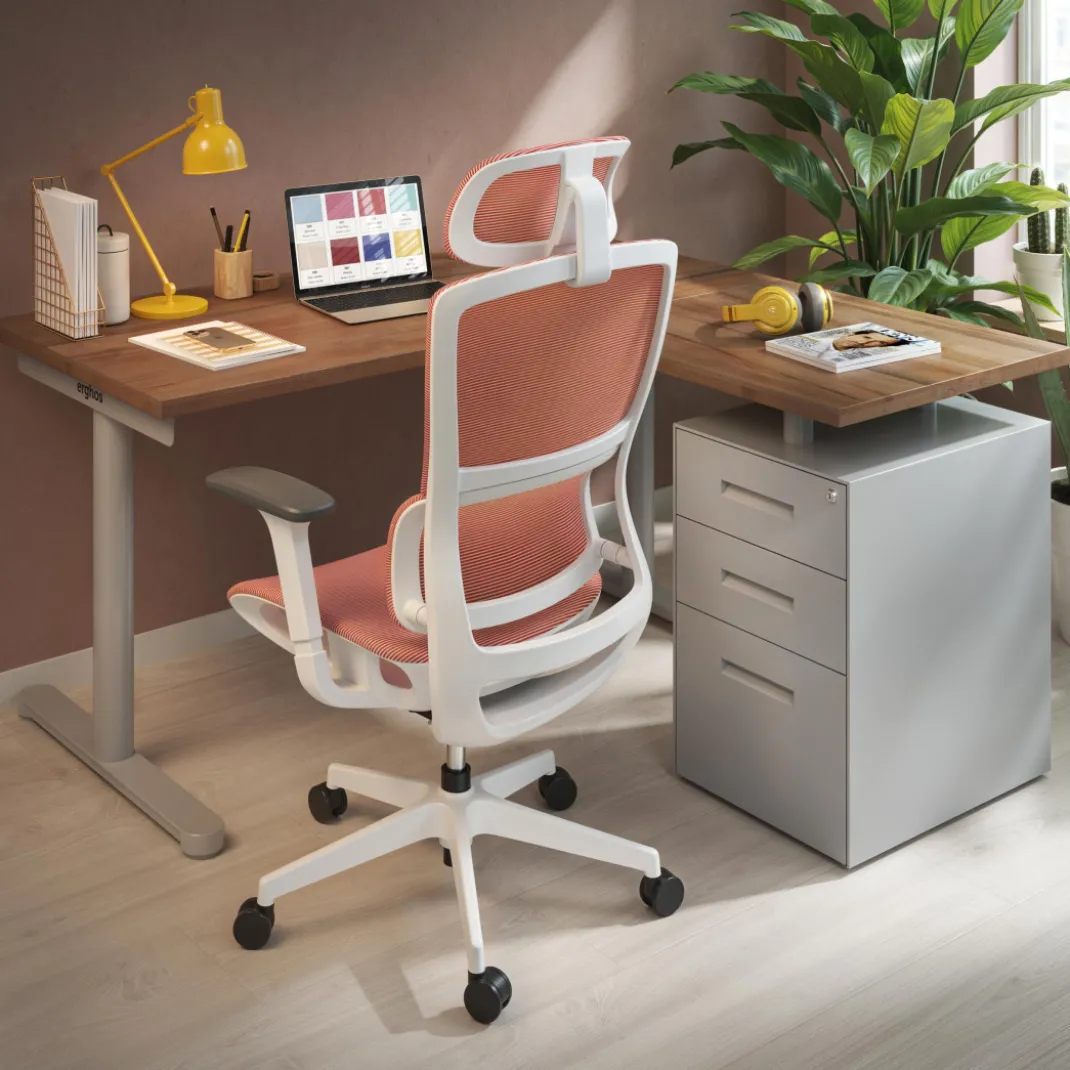 Mesa de Escritorio con cajones, fondo 68cm, estructura aluminio, ala corta, pedestal metálico