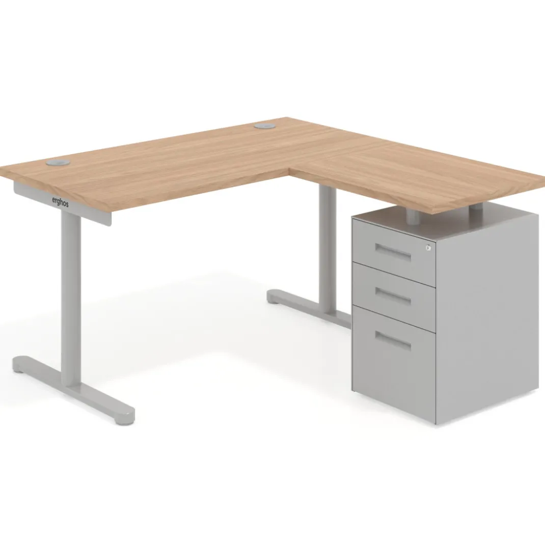 Mesa de Escritorio con cajones, fondo 68cm, estructura aluminio, ala corta, pedestal metálico