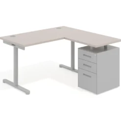 Mesa de Escritorio con cajones, fondo 68cm, estructura aluminio, ala corta, pedestal metálico