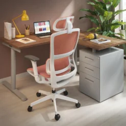 Mesa de Escritorio con cajones, fondo 68cm, estructura aluminio, ala corta, pedestal metálico