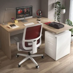 Mesa de escritorio con cajones Work fondo 60, frontales metal, estructura bicolor