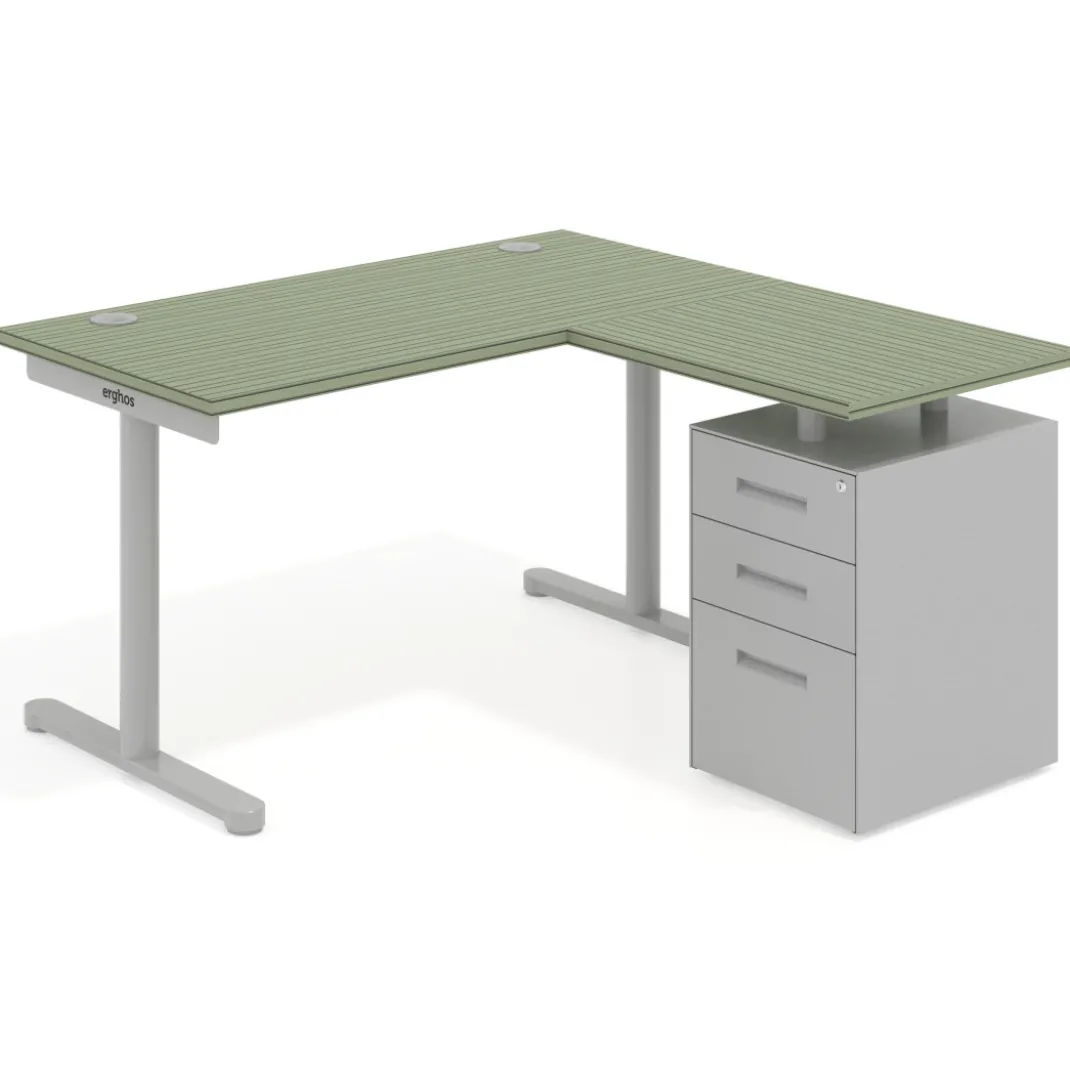 Mesa de Escritorio con cajones, fondo 68cm, estructura aluminio, ala corta, pedestal metálico