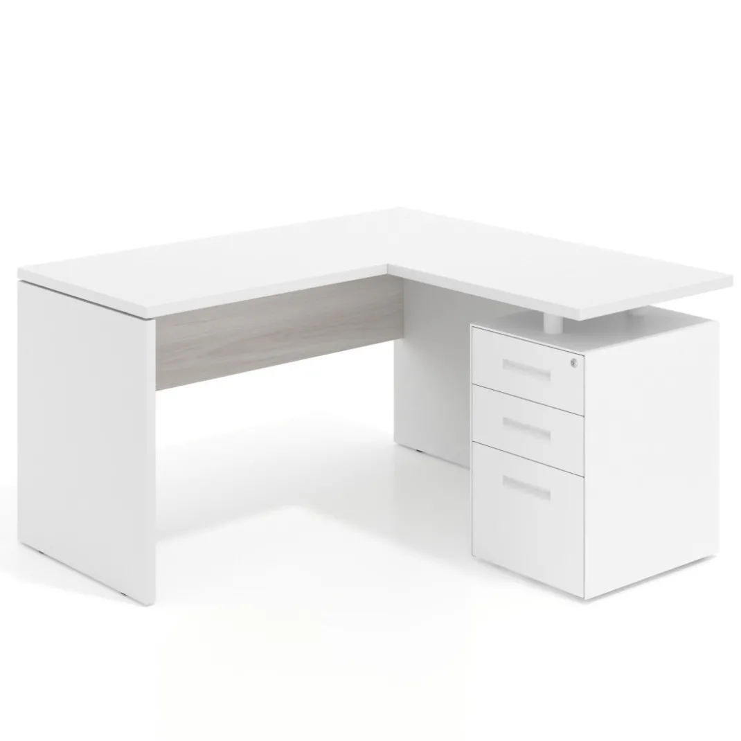Mesa de escritorio con cajones Work fondo 60, frontales metal, estructura bicolor