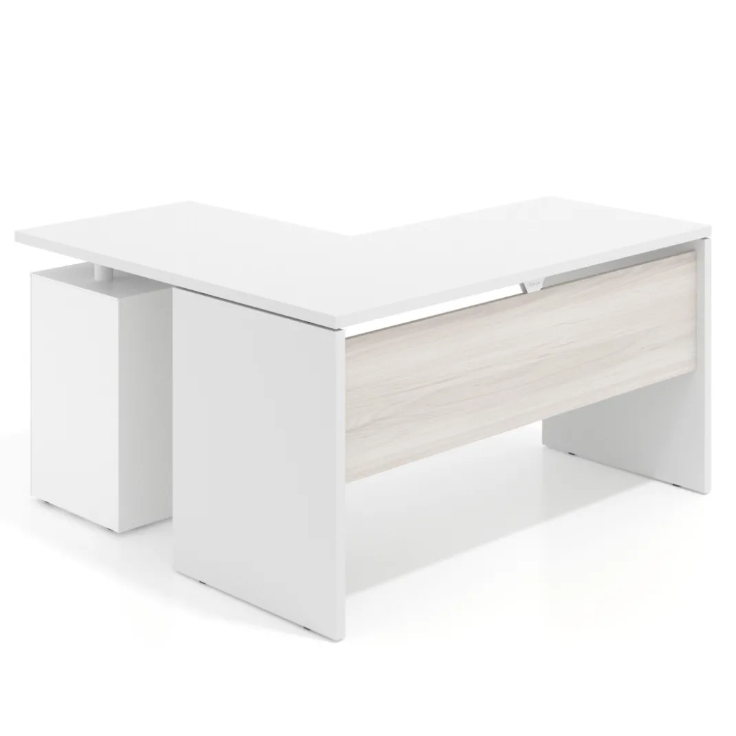Mesa de escritorio con cajones Work fondo 60, frontales metal, estructura bicolor