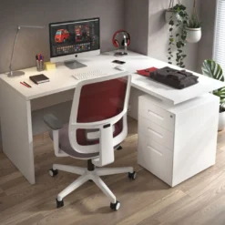 Mesa de escritorio con cajones Work fondo 60, frontales metal, estructura bicolor