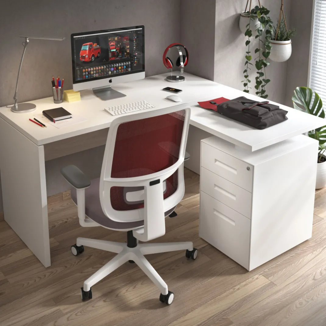 Mesa de escritorio con cajones Work fondo 60, frontales metal, estructura bicolor