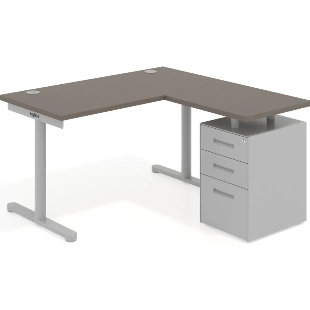 Mesa de Escritorio con cajones, fondo 68cm, estructura aluminio, ala corta, pedestal metálico