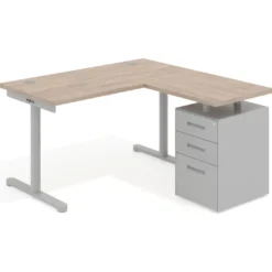 Mesa de Escritorio con cajones, fondo 68cm, estructura aluminio, ala corta, pedestal metálico