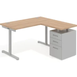 Mesa de Escritorio con cajones, fondo 68cm, estructura aluminio, ala corta, pedestal metálico