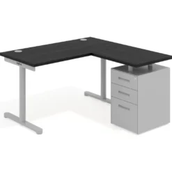 Mesa de Escritorio con cajones, fondo 68cm, estructura aluminio, ala corta, pedestal metálico