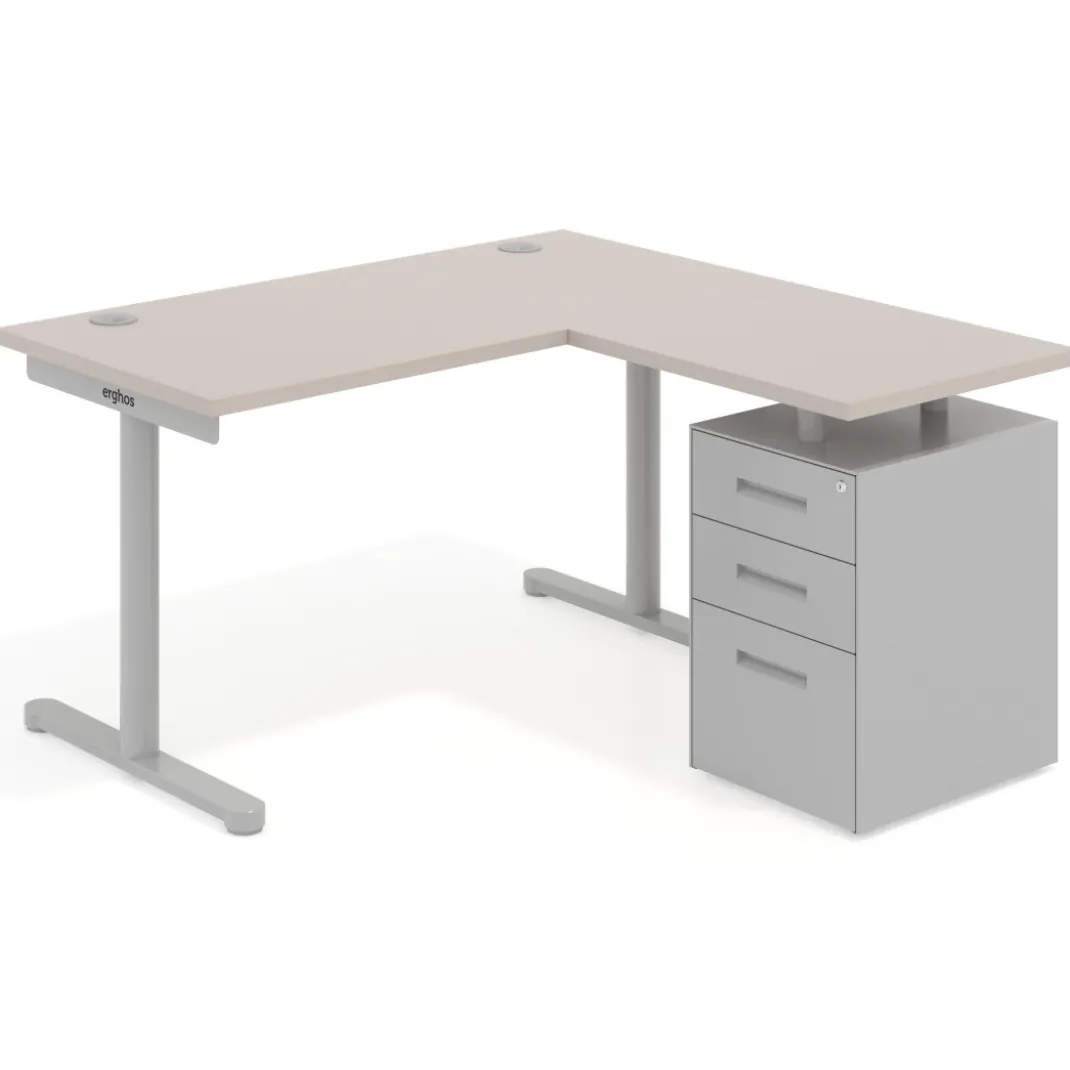 Mesa de Escritorio con cajones, fondo 68cm, estructura aluminio, ala corta, pedestal metálico