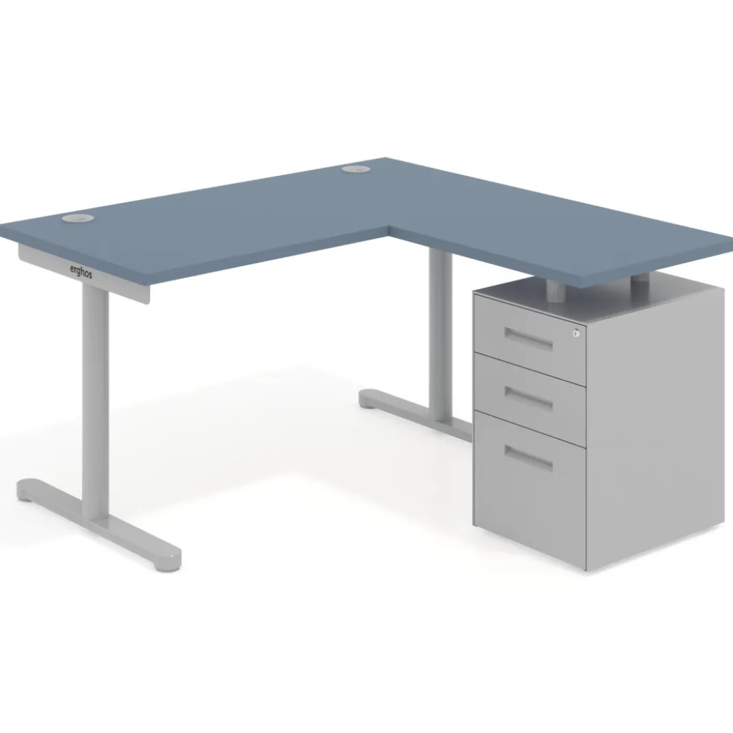 Mesa de Escritorio con cajones, fondo 68cm, estructura aluminio, ala corta, pedestal metálico