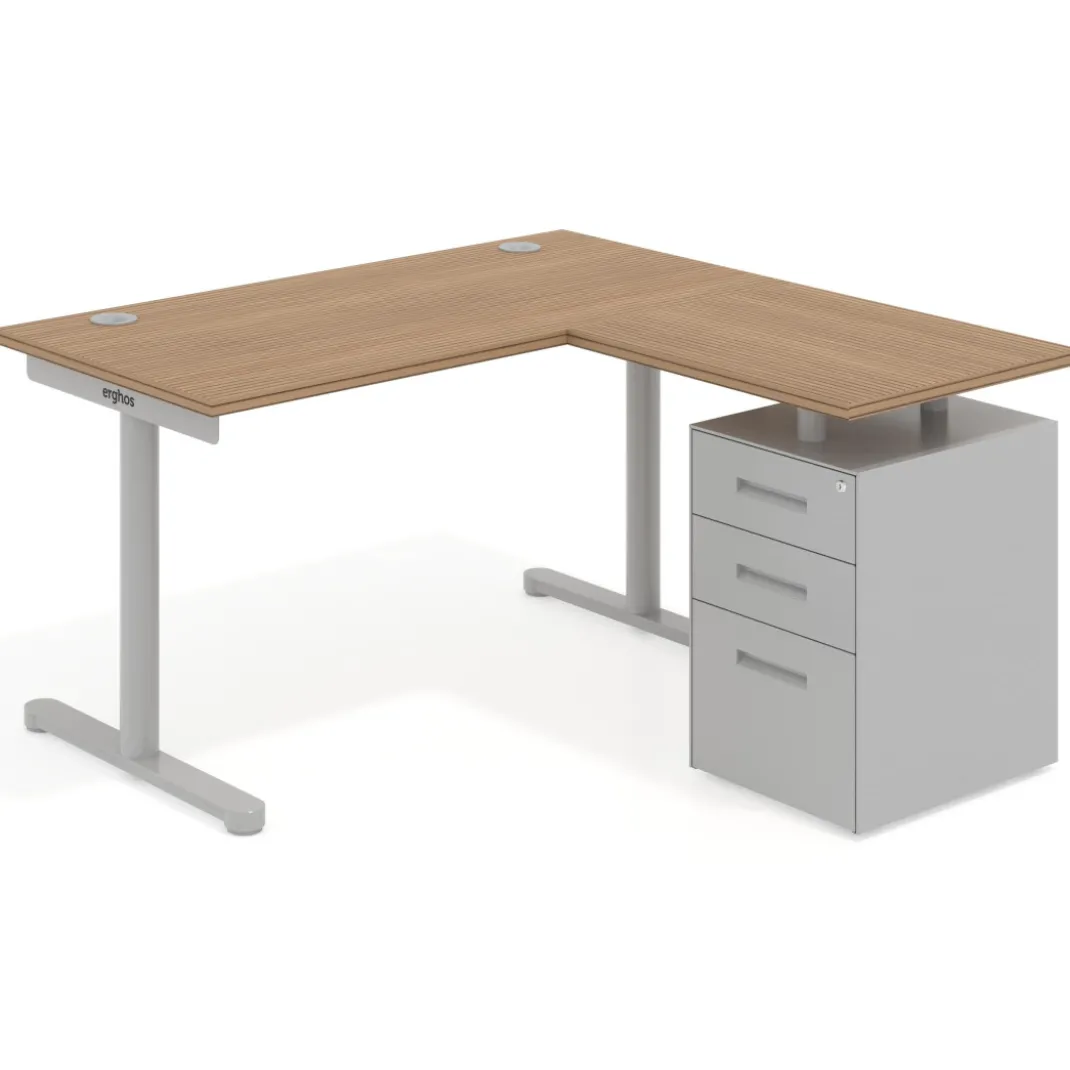 Mesa de Escritorio con cajones, fondo 68cm, estructura aluminio, ala corta, pedestal metálico