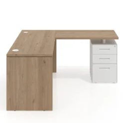 Mesa de Escritorio con cajones en L Work Plus, ala corta, fondo 60, frontales melamina estructura blanco mate