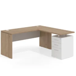 Mesa de Escritorio con cajones en L Work Plus, ala corta, fondo 60, frontales melamina estructura blanco mate