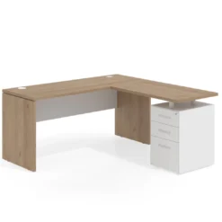 Mesa de Escritorio con cajones en L Work Plus fondo 60, frontales de metal estructura naturale