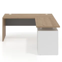 Mesa de Escritorio con cajones en L Work Plus fondo 60, frontales de metal estructura naturale