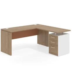 Mesa de Escritorio con cajones en L Work Plus fondo 60, frontales melamina estructura naturale