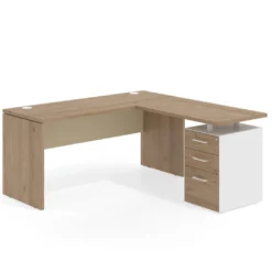 Mesa de Escritorio con cajones en L Work Plus fondo 60, frontales melamina estructura naturale