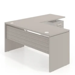 Mesa de Escritorio con cajones en L Work Plus fondo 60, frontales melamina diseño rayado