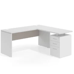 Mesa de Escritorio con cajones en L Work Plus fondo 60, frontales de metal estructura blanco mate