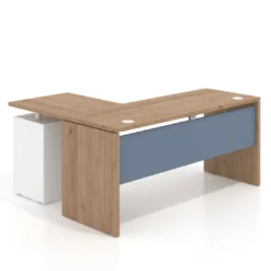 Mesa de Escritorio con cajones en L Work Plus, ala corta, fondo 60, frontales de metal estructura naturale