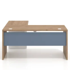 Mesa de Escritorio con cajones en L Work Plus, ala corta, fondo 60, frontales de metal estructura naturale