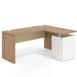 Mesa de Escritorio con cajones en L Work Plus, ala corta, fondo 60, frontales de metal estructura naturale