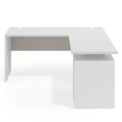 Mesa de Escritorio con cajones en L Work Plus, ala corta, fondo 60, frontales de metal estructura blanco mate