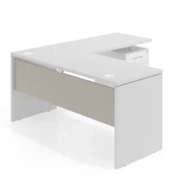 Mesa de Escritorio con cajones en L Work Plus, ala corta, fondo 60, frontales de metal estructura blanco mate