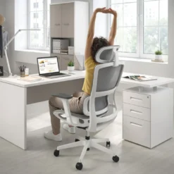 Mesa de Escritorio con cajones en L Work Plus, ala corta, fondo 60, frontales de metal estructura blanco mate