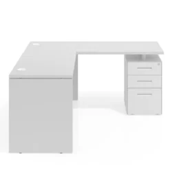 Mesa de Escritorio con cajones en L Work Plus, ala corta, fondo 60, frontales de metal estructura blanco mate