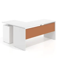 Mesa de Escritorio con cajones, fondo 68cm, estructura negra, ala corta, pedestal metálico